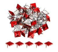 QUARKZMAN 100pz Rivetti a Piramide Quadrata, 10mm Chiodi a Due Punte, Borchie in Rame Stile Punk Rock per Abbigliamento Borsa Pelle Scarpe (Rosso)