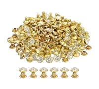 QUARKZMAN 100pz Rivetti in Strass Dorati,Rivetti Pelle Borchie Cristallo Piedini Metallo con Doppio Tappo Strass Perno Artigianali per Borse Vestiti Scarpe Cinture Fai Da Te 7mm/0,28"