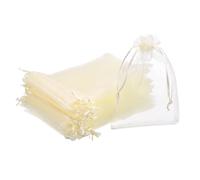 QUARKZMAN 100Pz Sacchetti Organza 11x16cm con Cordoncino, Buste Regalo Trasparente, Sacchettini Bomboniere Sacchetti per Gioielli per Regali, Matrimoni, Feste, Natale, Bianco Panna