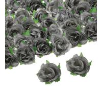 QUARKZMAN 100pz Teste Fiori Rosa Artificiali, 1.2" Teste Rose Finte Seta Mini Fiori Rosa Artificiali Rinfusa per Bouquet Sposa Centrotavola Decorazioni Casa, Grigio