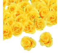 QUARKZMAN 100pz Teste Fiori Rosa Artificiali, 1.2" Teste Rose Finte Seta Mini Fiori Rosa Artificiali Rinfusa per Bouquet Sposa Centrotavola Decorazioni Casa, Giallo