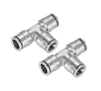 QUARKZMAN 10mm OD Raccordi a Compressione a T Push Raccordi Linea d'Aria a T a 3 Vie con Connessione Rapida in Ottone Nichelato, Argento 2pz