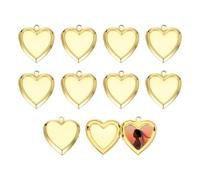 QUARKZMAN 10Pcs Ciondolo Portafoto Personalizzabile, Ciondolo Cuore Retrò Semplice In Rame Portafoto Per Donne Uomini DIY Chiavi Memoriale Collana Bracciale Gioielli, Colore Oro