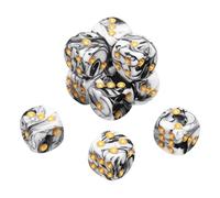 QUARKZMAN 10Pcs Dadi Standard Colorati A 6 Facce, 16mm Acrilico D6 Mini Poliedrici Perle Motivo Bicolore Set Dadi Per Giochi Da Tavolo, Bianco/Nero, Punti Oro