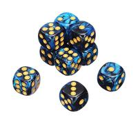 QUARKZMAN 10Pcs Dadi Standard Colorati A 6 Facce, 16mm D6 In Acrilico Mini Set Di Dadi Poliedrici A Due Tono Con Motivo Perle Per Giochi Da Tavolo, Nero/Blu, Punti Dorati