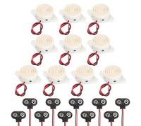 QUARKZMAN 10Pcs DC3-24V 90dB 3100Hz Cicalino Elettronico Piezo Attivo Con Suono Intermittente E Connettore A Batteria Tipo T 9V Per Moto Golf Car Veicoli Allarme Auto Bianco