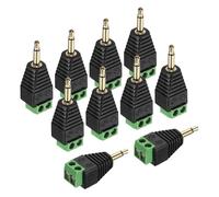 QUARKZMAN 10Pcs Spinotto Mono Maschio TS Da 3.5mm A Blocco Terminale A Vite A 2 Pin, Adattatore Convertitore Balun AUX Senza Saldatura Dorato Per Sostituzione Cuffie Auricolari