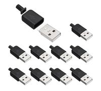 QUARKZMAN 10Pcs USB 2.0 Tipo A Maschio Connettore, 4 Pin Terminali Saldati Con Foro Cavo 3mm Per Kit Riparazione Cavi Fai Da Te, Alimentazione, Progetti Microcontrollore, Nero, 36.5x14.8mm