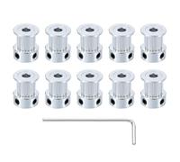 QUARKZMAN 10pz Alluminio 20 Denti 5mm Foro 10mm Larghezza Puleggia Cinghia Temporizzata Ruota Puleggia Idler Ruote Ingranaggio Parte con Chiave per Stampante 3D, Argento