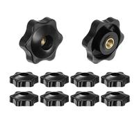 QUARKZMAN 10pz Pomelli a Stella con Filettatura Femmina M5, Testa da 32mm, Plastica con Foro Passante, Vite in Ottone, Manopole a Compressione Filettate, Nero