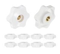 QUARKZMAN 10pz Pomelli a Stella con Filettatura Femmina M5, Testa da 32mm, Plastica con Foro Passante, Vite in Ottone, Manopole a Compressione Filettate, Bianco