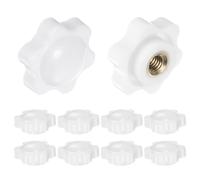 QUARKZMAN 10pz Pomelli a Stella con Filettatura Femmina M6, Testa da 25mm, Plastica con Foro Non Passante Maniglie di Serraggio Avvitate in Ottone Manopole Filettate, Bianco