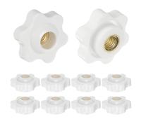 QUARKZMAN 10pz Pomelli a Stella con Filettatura Femmina M6, Testa da 25mm, Plastica con Foro Passante, Vite in Ottone, Manopole a Compressione Filettate, Bianco
