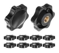 QUARKZMAN 10pz Pomelli a Stella con Filettatura Femmina M6, Testa da 32mm, Plastica con Foro Non Passante Maniglie di Serraggio Avvitate in Ottone Manopole Filettate, Nero