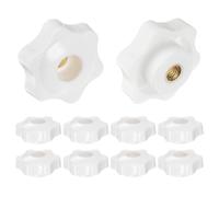 QUARKZMAN 10pz Pomelli a Stella con Filettatura Femmina M6, Testa da 38mm, Plastica con Foro Passante, Vite in Ottone, Manopole a Compressione Filettate, Bianco
