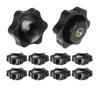 QUARKZMAN 10pz Pomelli a Stella con Filettatura Femmina M6, Testa da 38mm, Plastica con Foro Passante, Vite in Ottone, Manopole a Compressione Filettate, Nero