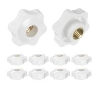QUARKZMAN 10pz Pomelli a Stella M10 con Filettatura Femmina, Testa da 38mm, Plastica con Foro Passante, Vite in Ottone, Manopole a Compressione Filettate, Bianco