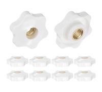 QUARKZMAN 10pz Pomelli a Stella M8 con Filettatura Femmina, Testa da 32mm, Plastica con Foro Passante, Vite in Ottone, Manopole a Compressione Filettate, Bianco