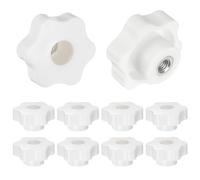 QUARKZMAN 10pz Pomelli a Stella M8 con Filettatura Femmina, Testa da 48mm, Plastica con Foro Passante, Vite in Ottone, Manopole a Compressione Filettate, Bianco