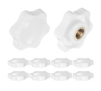 QUARKZMAN 10pz Pomelli a Stella M8 Filettatura Femmina Testa 32mm Plastica con Foro Non Passante Maniglie di Serraggio Avvitate in Ottone Manopole Filettate, Bianco