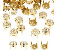 QUARKZMAN 110 pezzi Borchie di Strass 8mm Oro e Bianco | Borchie a Artiglio Cristallo tonde appuntite, Perline Testa Chiodo, Spine Punk,per Cinture e Abbigliamento in Pelle Fai da Te