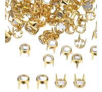 QUARKZMAN 110 Pezzi Borchie di Strass Rotondo 6mm Oro e Bianco | Perle a Artiglio, Teste di Chiodo Piatte, Rivetti a Artiglio, Punte Punk, per Cinture e Abbigliamento in Pelle Fai da Te
