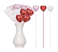 QUARKZMAN 12 Pezzi di Cuori Glitterati in Schiuma Puffy Bastoncini Scintillanti a Forma di Cuore per Decorazioni di San Valentino Matrimonio Casa Vaso (Rosso/Rosa/Bianco, 3cm x 21cm)