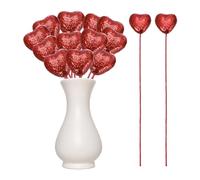 QUARKZMAN 12 Pezzi di Cuori Glitterati in Schiuma Puffy Bastoncini Scintillanti a Forma di Cuore per Decorazioni di San Valentino Matrimonio Casa Vaso Forniture (Rosso, 3cm x 21cm)