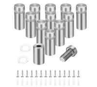 QUARKZMAN 12pz 1/2" x 1-1/5" Viti Supporto Acciaio Inossidabile Kit Hardware Montaggio a Parete con 14pz Viti per Appendere Insegne Vetro Acrilico Targhe Pubblicitarie, Argento Spazzolato
