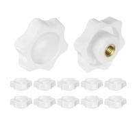 QUARKZMAN 12pz Manopole a Stella M6 Filettatura Femmina 38mm Testa in Plastica a 6 Punti Inserto in Ottone Foro Non Passante Manopola Filettata a Vite Maniglia di Bloccaggio, Bianco