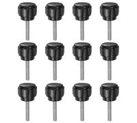 QUARKZMAN 12pz Manopole di Serraggio Zigrinate M3 x 16mm Vite a Testa Filettatura Maschio Acciaio al Carbonio Zincato Metrico 14mm Testa Rotonda Plastica Filettata Bullone a Mano Nero