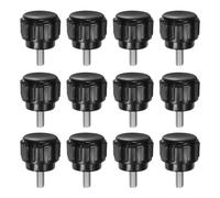 QUARKZMAN 12pz Manopole di Serraggio Zigrinate M3 x 6mm Metrico 304 Acciaio Inossidabile Filettatura Maschio Vite a Testa Zigrinata 14mm Testa Rotonda Plastica Filettata Bullone a Mano Nero