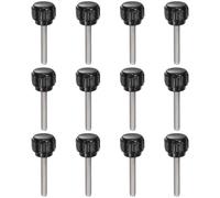 QUARKZMAN 12pz Manopole di Serraggio Zigrinate M4 x 25mm Metrico 304 Acciaio Inossidabile Filettatura Maschio Vite a Testa Zigrinata 14mm Testa Rotonda Plastica Filettata Bullone a Mano Nero