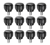 QUARKZMAN 12pz Manopole di Serraggio Zigrinate M4 x 6mm Metrico 304 Acciaio Inossidabile Filettatura Maschio Vite a Testa Zigrinata 14mm Testa Rotonda Plastica Filettata Bullone a Mano Nero