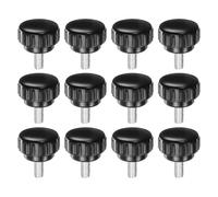QUARKZMAN 12pz Manopole di Serraggio Zigrinate M6 x 16mm Vite a Testa Filettatura Maschio Acciaio al Carbonio Zincato Metrico 25mm Testa Rotonda Plastica Filettata Bullone a Mano Nero
