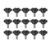 QUARKZMAN 15 Pezzi Pomelli a Stella M6 x 14mm Vite Filettata in Acciaio Inossidabile 304, 25mm Manopola Zigrinata Vite a Testa Zigrinata a 6 Stelle Plastica Impugnatura Manopola, Nero