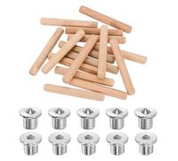 QUARKZMAN 150Pcs Pioli In Legno, 5/16" x 2 3/8" Aste In Legno Diritte Con Scanalature Incluse 10Pci Spinotti Di Trasferimento Per Tenoni Pieni E Vuoti Per Mobili Progetti Fai Da