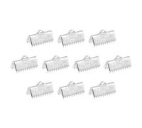 QUARKZMAN 150Pz Fermagli per Estremità Nastro, 13mm Fermagli a Pinze con Texture a Strisce per Estremità Nastro Segnalibro Portachiavi Bracciale Fai da Te, Bianco Argento