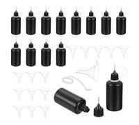 QUARKZMAN 15Pcs Bottigliette Pressione, 50ml/1.7oz Bottiglie Plastica Per Colla Con Beccuccio Per Carta, Pittura, Olio, Inchiostro (Nero, Con 15 Imbuti)