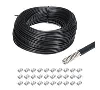 QUARKZMAN 164Ft(50M) Filo Fune 304 Acciaio Inox Cavo 1/8"(3mm) Vinile Rivestito con 30pz Alluminio Manicotti per Gruccia Appendiabiti Sollevamento Nero