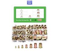 QUARKZMAN 170 Pezzi Dadi A Rivetto Testa Piatta, M3, M4, M5- M6, M8, M10, M12 Inserzioni Filettate In Acciaio Al Carbonio Corpo Zigrinato Finitura Zincata