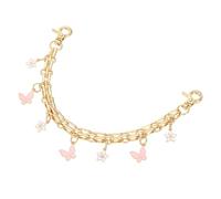 QUARKZMAN 1Pcs 10" Catena Estensione Borsetta, Accessorio Borsa Charm per Manici Borse Donna Decorazione con Pendente Fiore Farfalla, Rosa/Bianco