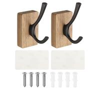 QUARKZMAN 2 Ganci Autoadesivi In Legno Per Parete Porta Asciugamani Supporto Gancione Resistente Per Camera Da Letto Cucina Bagno Cappotti, Nero (Quadrato)