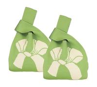 QUARKZMAN 2 Pezze Borsa A Polso A Maglia, Graziosa Piccola Borsetta A Mano All'uncinetto, Tascabile Alla Moda Per Uso Quotidiano, Shopping, Viaggi, Feste, Fiocco Verde