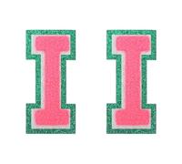 QUARKZMAN 2 Pezze Lettere In Chenille, 3.1" Lettera I Da Cucire O Da Stirare Targhette Con Bordo Verde Brillante Alfabeto Ricamato Applicazioni, Rosso Rosa