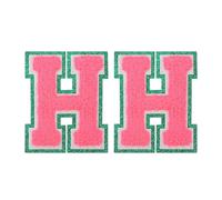 QUARKZMAN 2 Pezze Lettere In Ciniglia, 3.1" Lettera H Da Cucire O Ferro Da Stiro Applicazioni Ricamate Con Bordo Verde Brillante Per Abbigliamento Borselli Cappello Accessori, Rosso Rosa