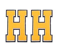 QUARKZMAN 2 Pezze Lettere In Pile Chenille, 4.7" Lettera H Applicabili A Ferro Patch Alfabeto Grande Ricamato Per Abbigliamento Borselli Cappello Accessori Fai Da Te, Giallo