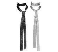 QUARKZMAN 2 Pezze Sciarpa Con Paillettes, Punk Collana metallo Lunga E Sottile Con Paillettes Larghe Per Accessori Donna Party Serata Banchetto Abito Quotidiano, Argento/Nero
