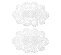 QUARKZMAN 2 Pezzi 16x10 Pollici Centrini All'uncinetto Fatti A Mano, Tovagliette Ovali In Poliestere Cotone Per Tavolo Da Pranzo Cucina Feste, Bianco