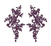 QUARKZMAN 2 Pezzi Applique In Pizzo Fiore Viola 25x12.5 cm Toppe Ricamo 3D Per Abiti Da Sposa Vestiti Decorazioni Accessori Fai Da Te